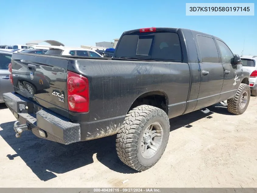 2008 Dodge Ram 1500 Sxt/Slt VIN: 3D7KS19D58G197145 Lot: 40439715