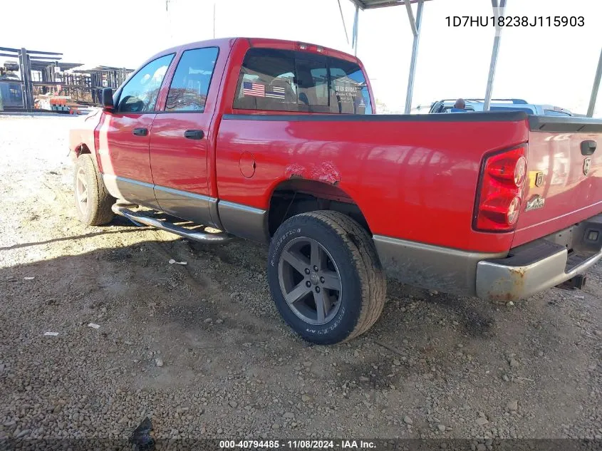 2008 Dodge Ram 1500 Slt VIN: 1D7HU18238J115903 Lot: 40794485