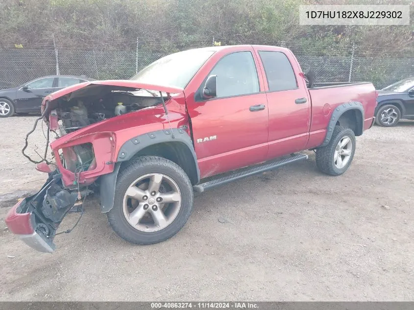 2008 Dodge Ram 1500 Slt VIN: 1D7HU182X8J229302 Lot: 40863274