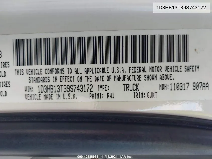 1D3HB13T39S743172 2009 Dodge Ram 1500 Laramie