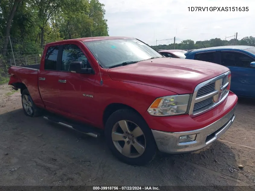 2010 Dodge Ram 1500 Slt/Sport/Trx VIN: 1D7RV1GPXAS151635 Lot: 39918756