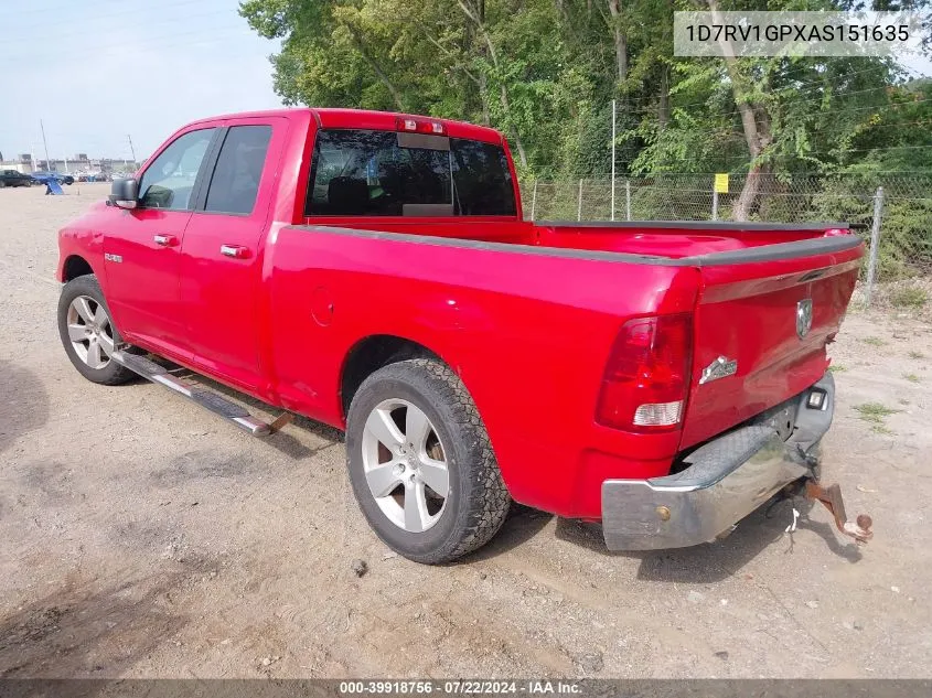 2010 Dodge Ram 1500 Slt/Sport/Trx VIN: 1D7RV1GPXAS151635 Lot: 39918756