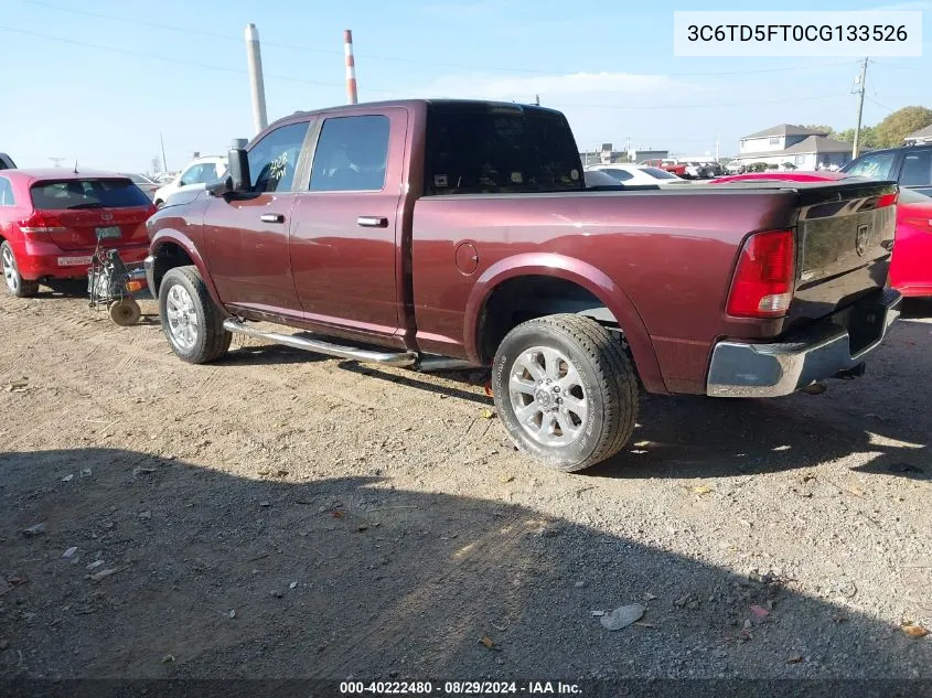 2012 Ram 2500 Laramie VIN: 3C6TD5FT0CG133526 Lot: 40222480