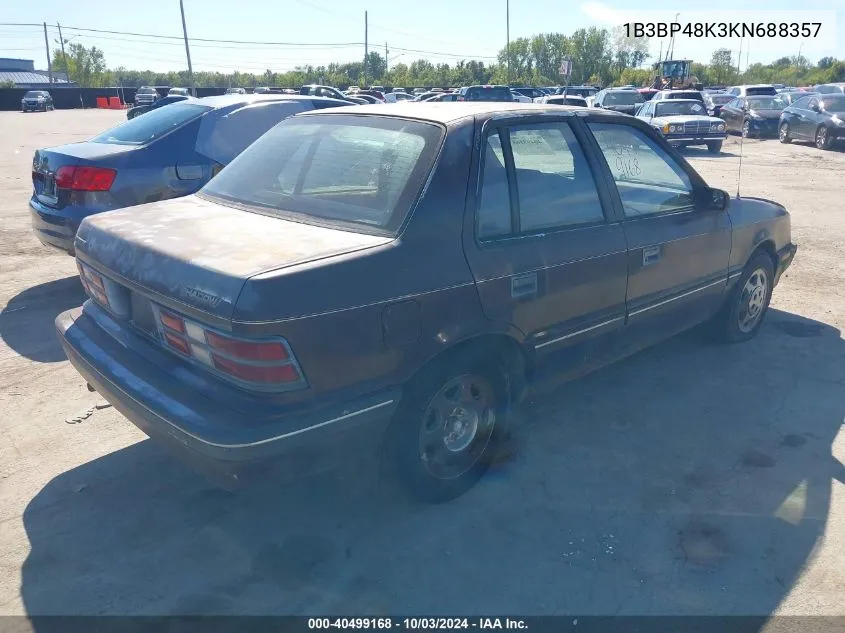 1989 Dodge Shadow VIN: 1B3BP48K3KN688357 Lot: 40499168