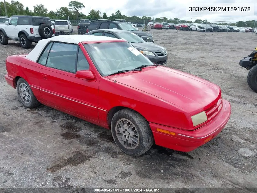 1991 Dodge Shadow VIN: 3B3XP45K2MT591678 Lot: 40542141