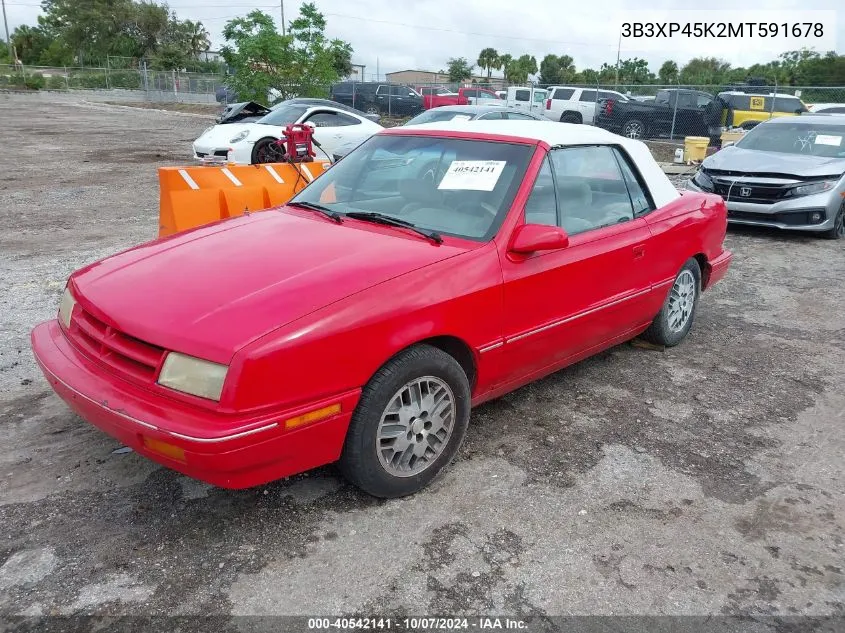 1991 Dodge Shadow VIN: 3B3XP45K2MT591678 Lot: 40542141