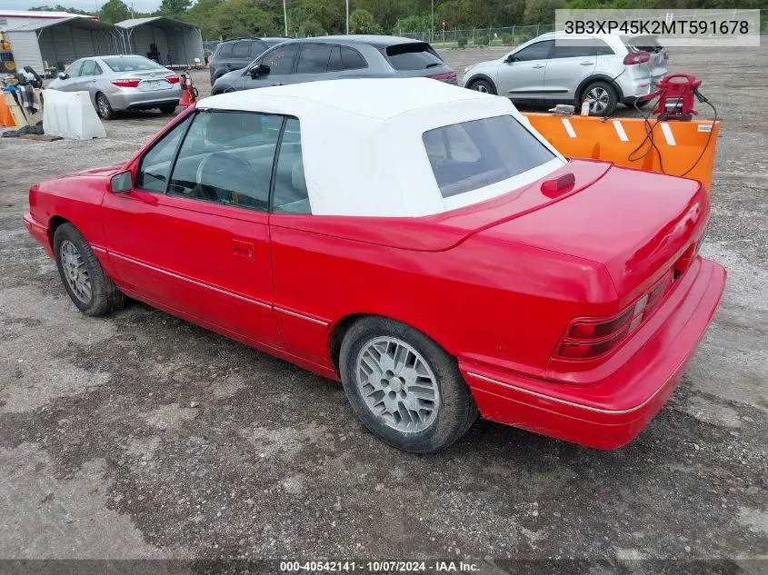 1991 Dodge Shadow VIN: 3B3XP45K2MT591678 Lot: 40542141