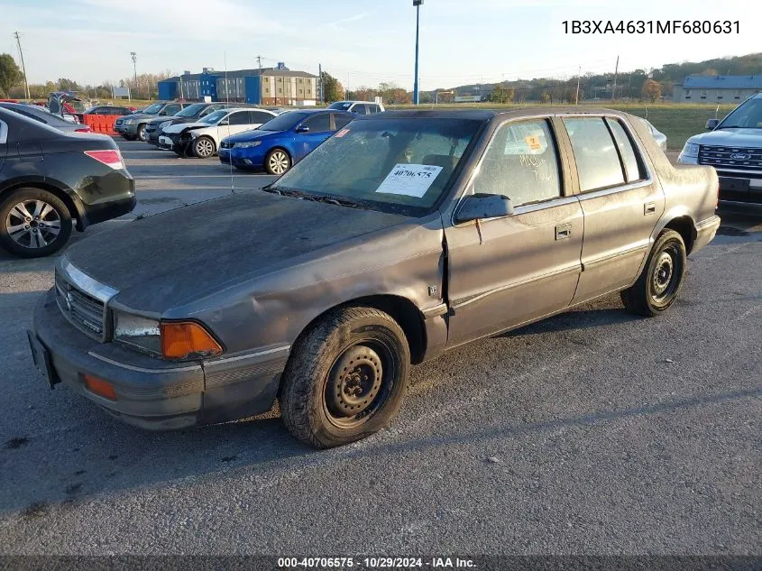 1991 Dodge Spirit VIN: 1B3XA4631MF680631 Lot: 40706575