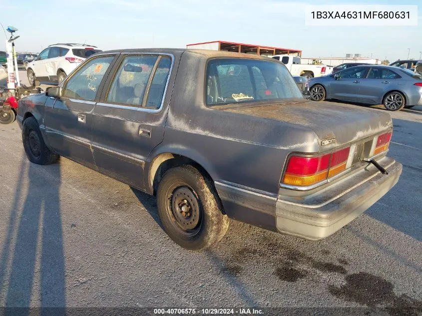 1991 Dodge Spirit VIN: 1B3XA4631MF680631 Lot: 40706575