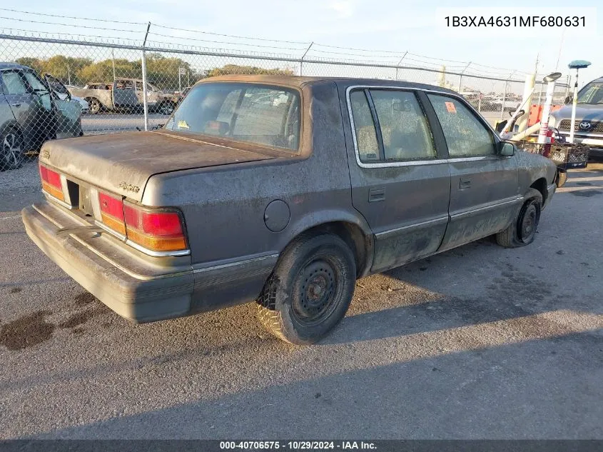 1991 Dodge Spirit VIN: 1B3XA4631MF680631 Lot: 40706575