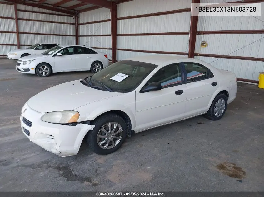 2003 Dodge Stratus Se VIN: 1B3EL36X13N603728 Lot: 40260507