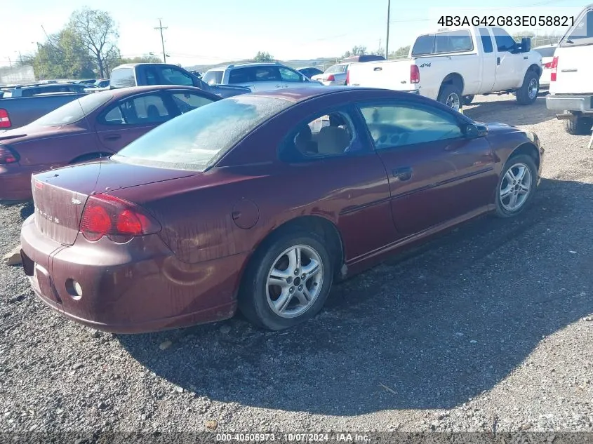 2003 Dodge Stratus Se VIN: 4B3AG42G83E058821 Lot: 40505973