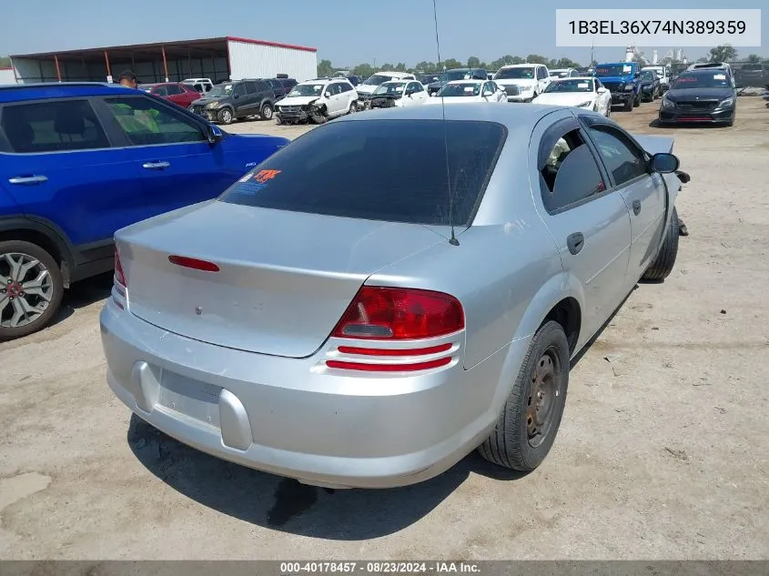 2004 Dodge Stratus Se VIN: 1B3EL36X74N389359 Lot: 40178457