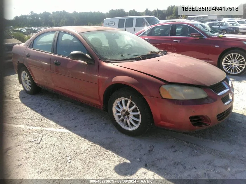 2004 Dodge Stratus Se VIN: 1B3EL36R94N417518 Lot: 40270675