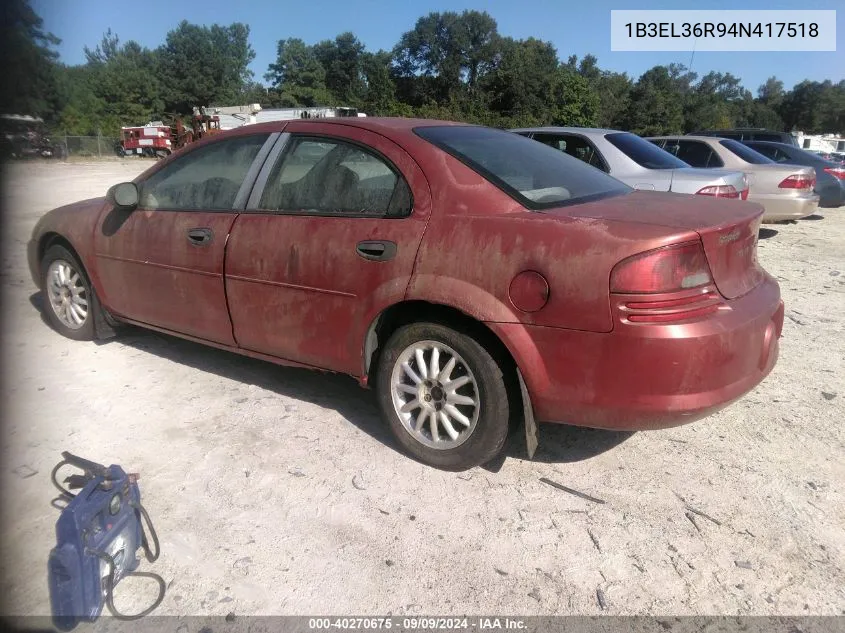 2004 Dodge Stratus Se VIN: 1B3EL36R94N417518 Lot: 40270675