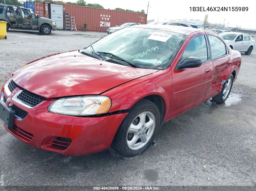 2004 Dodge Stratus Sxt VIN: 1B3EL46X24N155989 Lot: 40420699