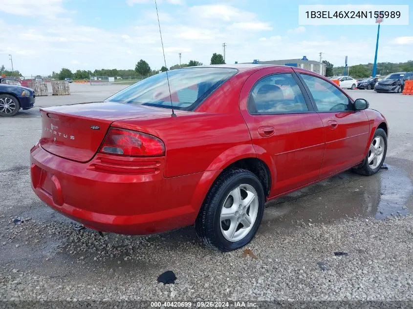 2004 Dodge Stratus Sxt VIN: 1B3EL46X24N155989 Lot: 40420699