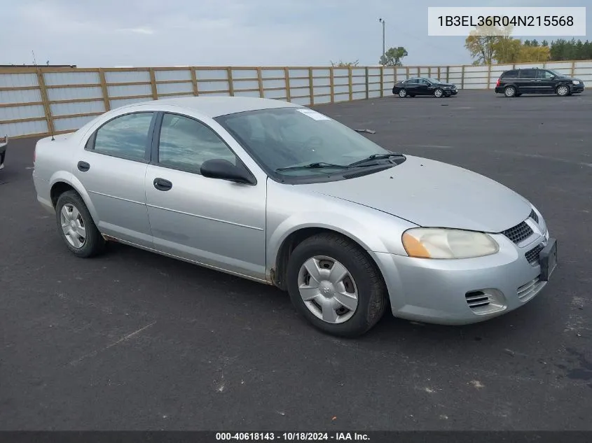 2004 Dodge Stratus Se VIN: 1B3EL36R04N215568 Lot: 40618143