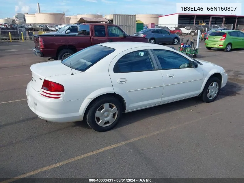 2006 Dodge Stratus Sxt VIN: 1B3EL46T66N160807 Lot: 40003431