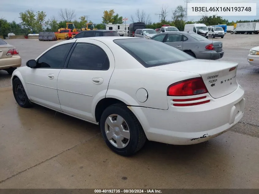 2006 Dodge Stratus Sxt VIN: 1B3EL46X16N193748 Lot: 40192735