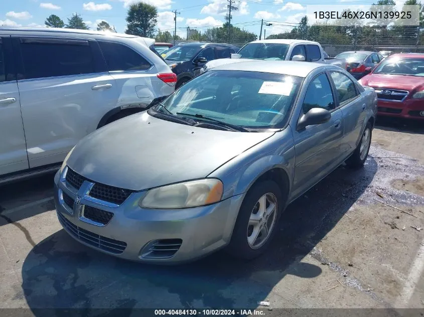 2006 Dodge Stratus Sxt VIN: 1B3EL46X26N139925 Lot: 40484130