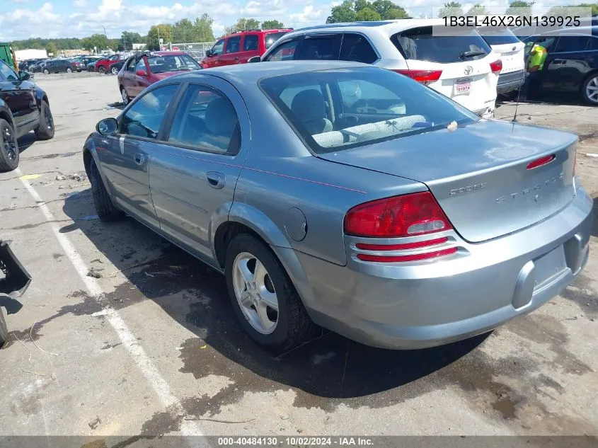 2006 Dodge Stratus Sxt VIN: 1B3EL46X26N139925 Lot: 40484130