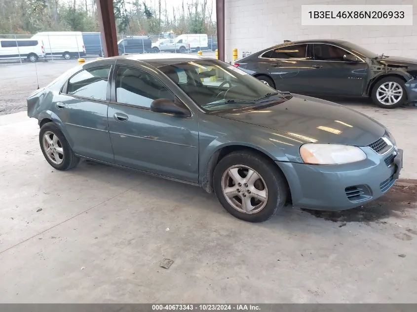 2006 Dodge Stratus Sxt VIN: 1B3EL46X86N206933 Lot: 40673343