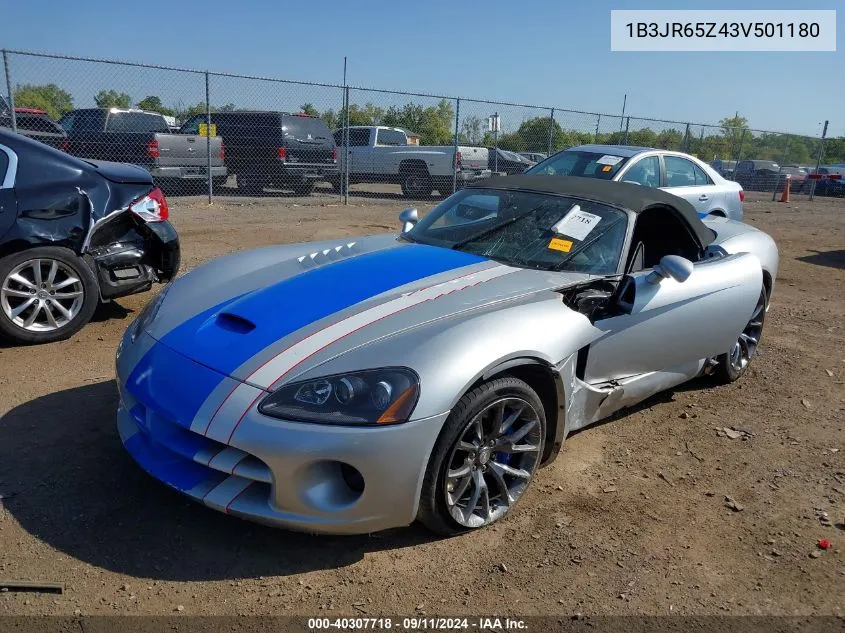 2003 Dodge Viper Srt-10 VIN: 1B3JR65Z43V501180 Lot: 40307718