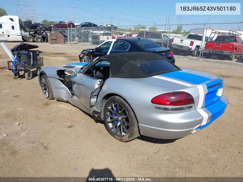 2003 Dodge Viper Srt-10 VIN: 1B3JR65Z43V501180 Lot: 40307718