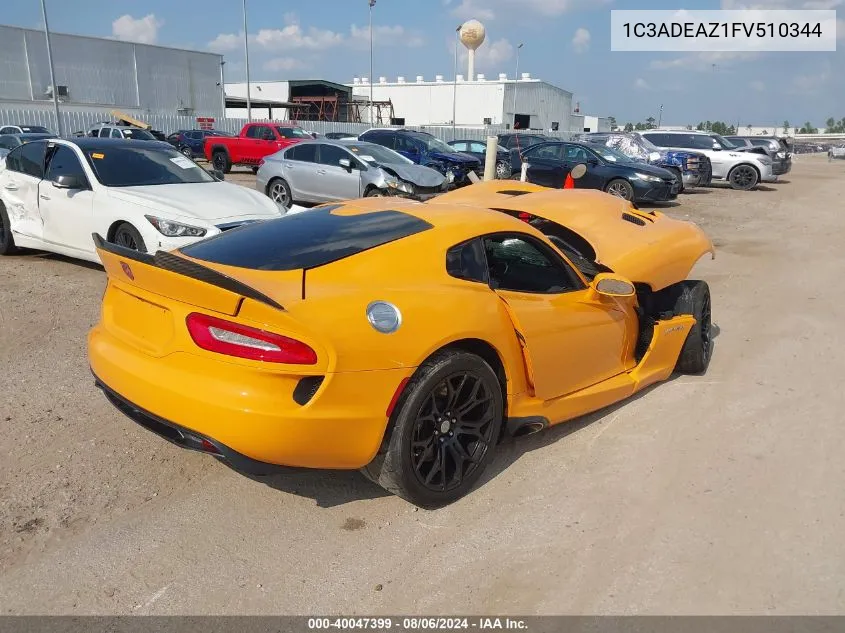 2015 Dodge Viper Srt VIN: 1C3ADEAZ1FV510344 Lot: 40047399