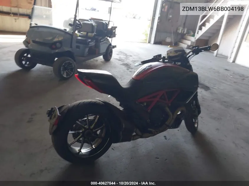 2011 Ducati Diavel VIN: ZDM13BLW6BB004198 Lot: 40627544