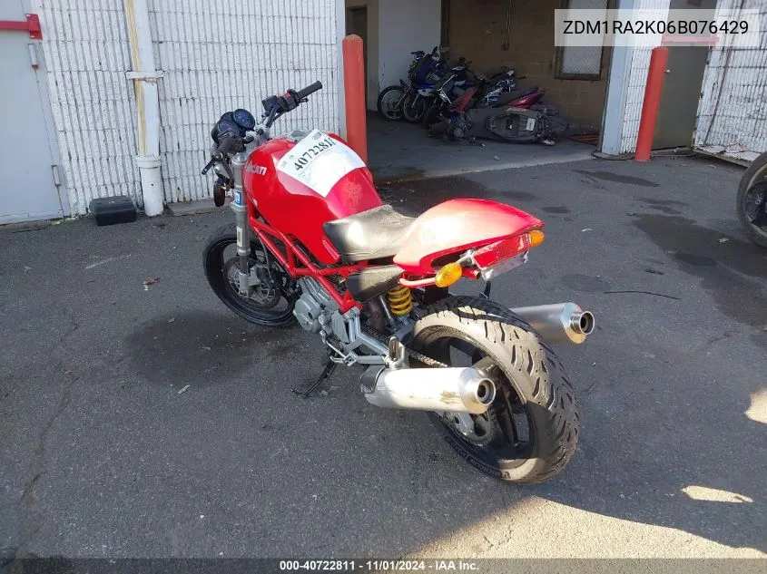 2006 Ducati Monster 620 VIN: ZDM1RA2K06B076429 Lot: 40722811