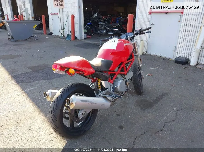 2006 Ducati Monster 620 VIN: ZDM1RA2K06B076429 Lot: 40722811