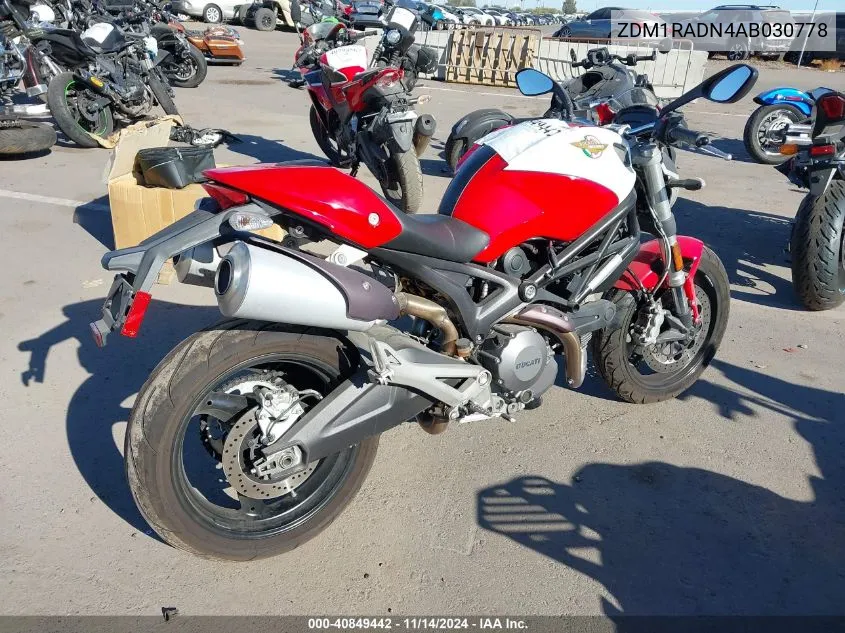 2010 Ducati Monster 696 VIN: ZDM1RADN4AB030778 Lot: 40849442