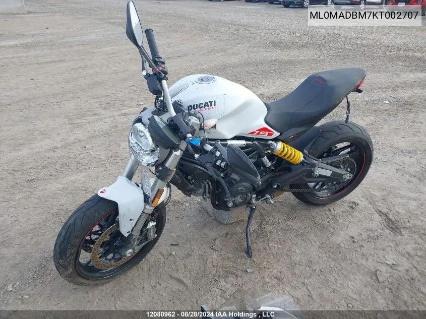 2019 Ducati Monster 797+ VIN: ML0MADBM7KT002707 Lot: 12080962