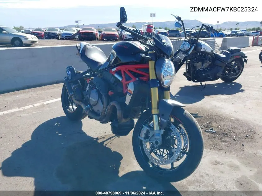 2019 Ducati Monster 1200 VIN: ZDMMACFW7KB025324 Lot: 40798069