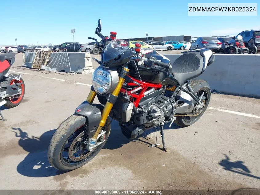 2019 Ducati Monster 1200 VIN: ZDMMACFW7KB025324 Lot: 40798069