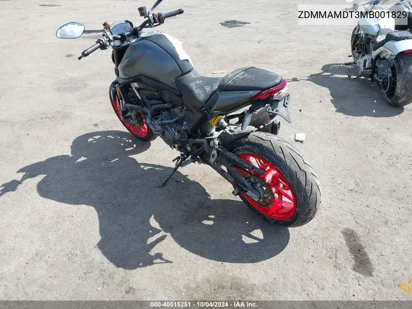 2021 Ducati Monster VIN: ZDMMAMDT3MB001829 Lot: 40515251