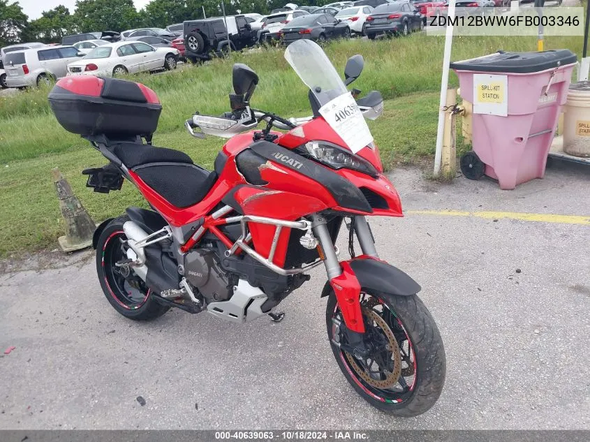 2015 Ducati Multistrada 1200/1200 S/Pikes Peak VIN: ZDM12BWW6FB003346 Lot: 40639063