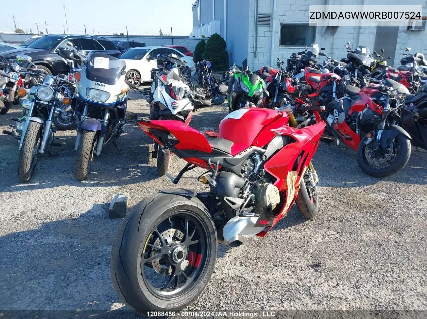 2024 Ducati Panigale V4S VIN: ZDMDAGWW0RB007524 Lot: 12088456