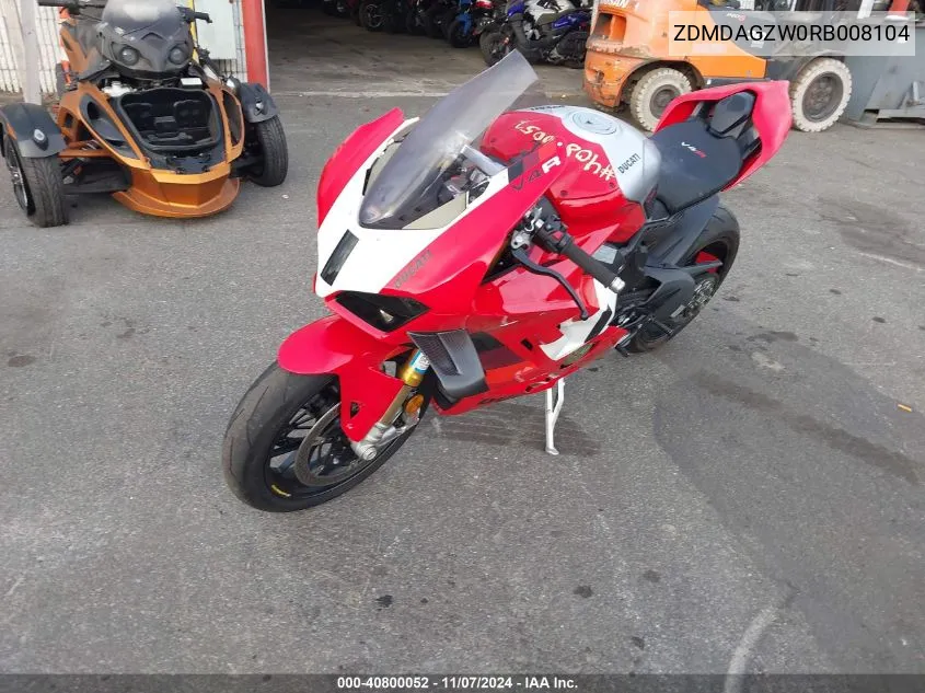 2024 Ducati Panigale V4 R VIN: ZDMDAGZW0RB008104 Lot: 40800052