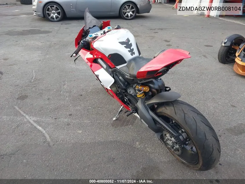 2024 Ducati Panigale V4 R VIN: ZDMDAGZW0RB008104 Lot: 40800052