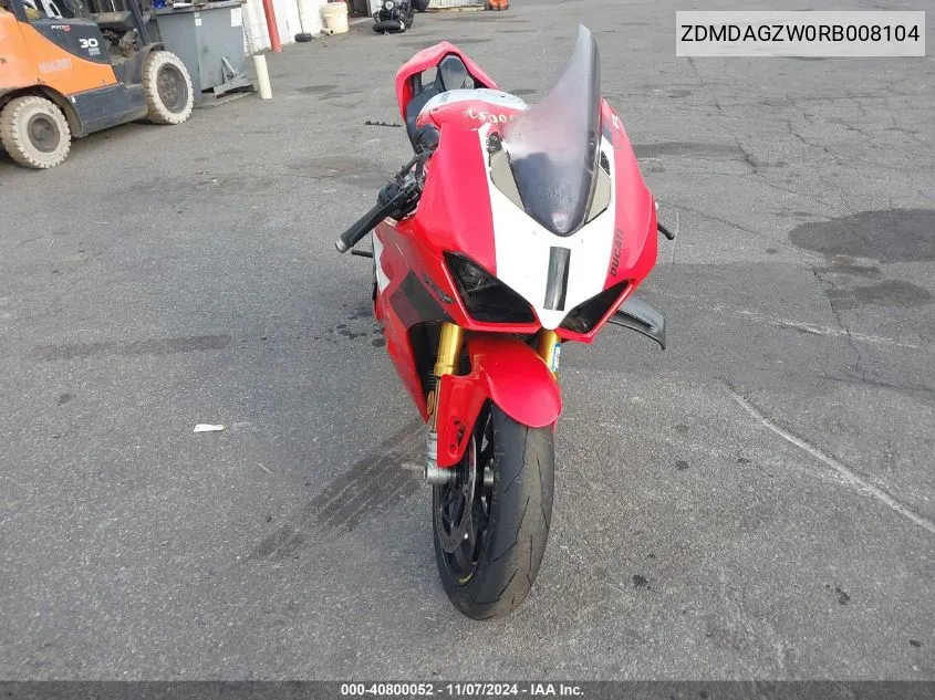 2024 Ducati Panigale V4 R VIN: ZDMDAGZW0RB008104 Lot: 40800052