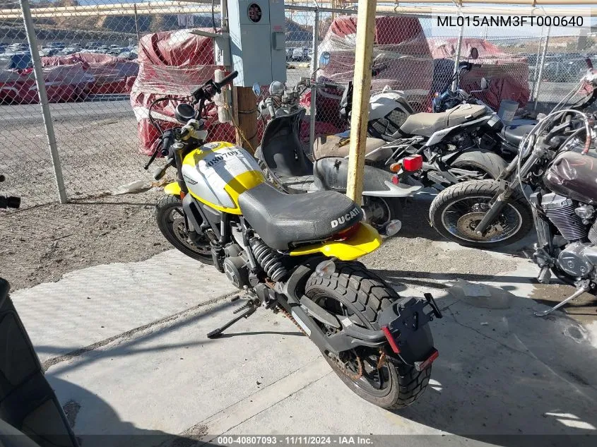 2015 Ducati Scrambler 800 VIN: ML015ANM3FT000640 Lot: 40807093