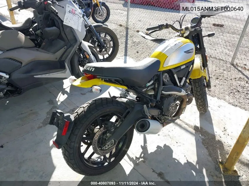 2015 Ducati Scrambler 800 VIN: ML015ANM3FT000640 Lot: 40807093