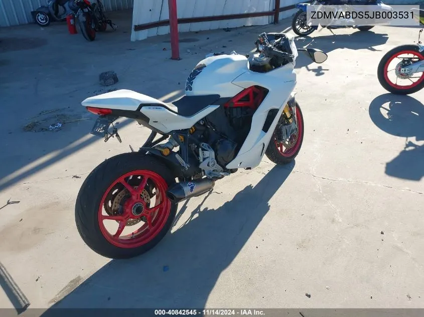 2018 Ducati Supersport VIN: ZDMVABDS5JB003531 Lot: 40842545