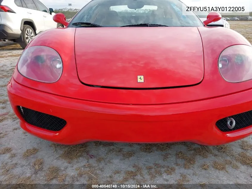 2000 Ferrari 360 VIN: ZFFYU51A3Y0122005 Lot: 40540748