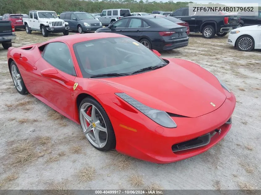 ZFF67NFA4B0179652 2011 Ferrari 458 Italia