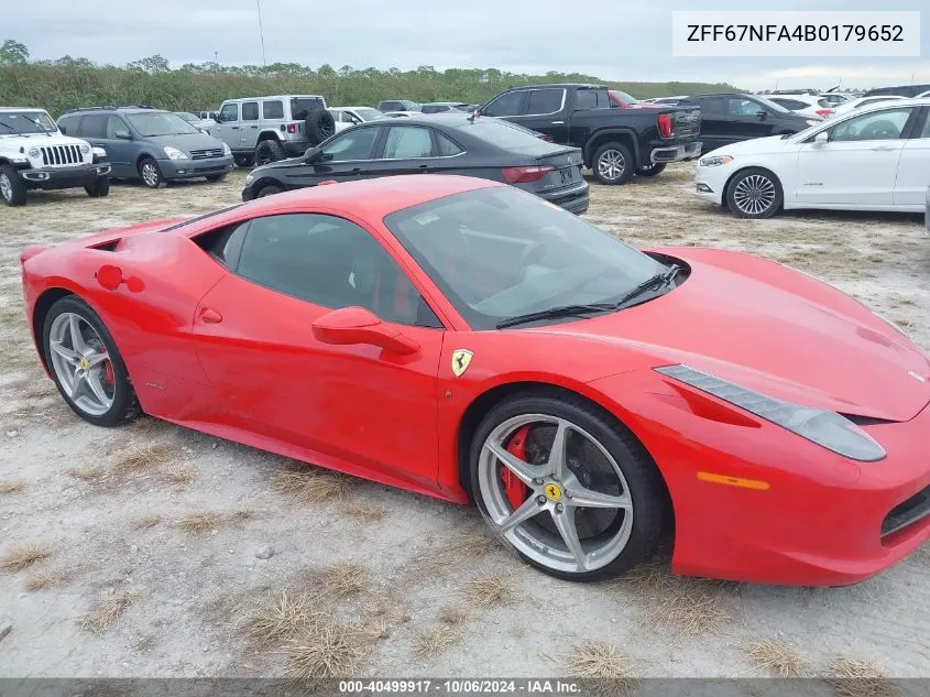 2011 Ferrari 458 Italia VIN: ZFF67NFA4B0179652 Lot: 40499917