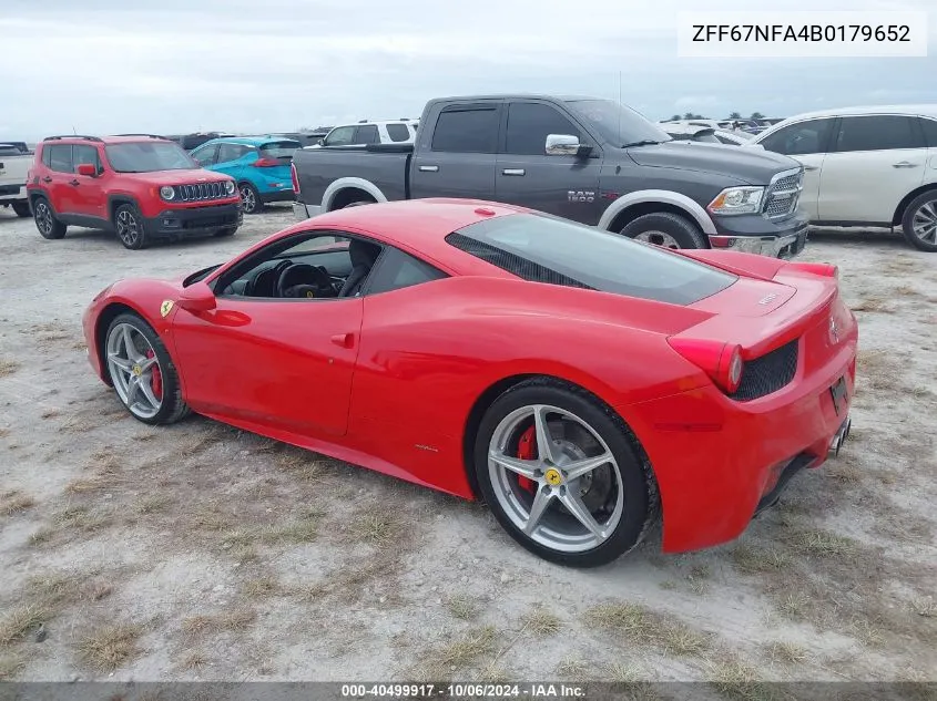 2011 Ferrari 458 Italia VIN: ZFF67NFA4B0179652 Lot: 40499917